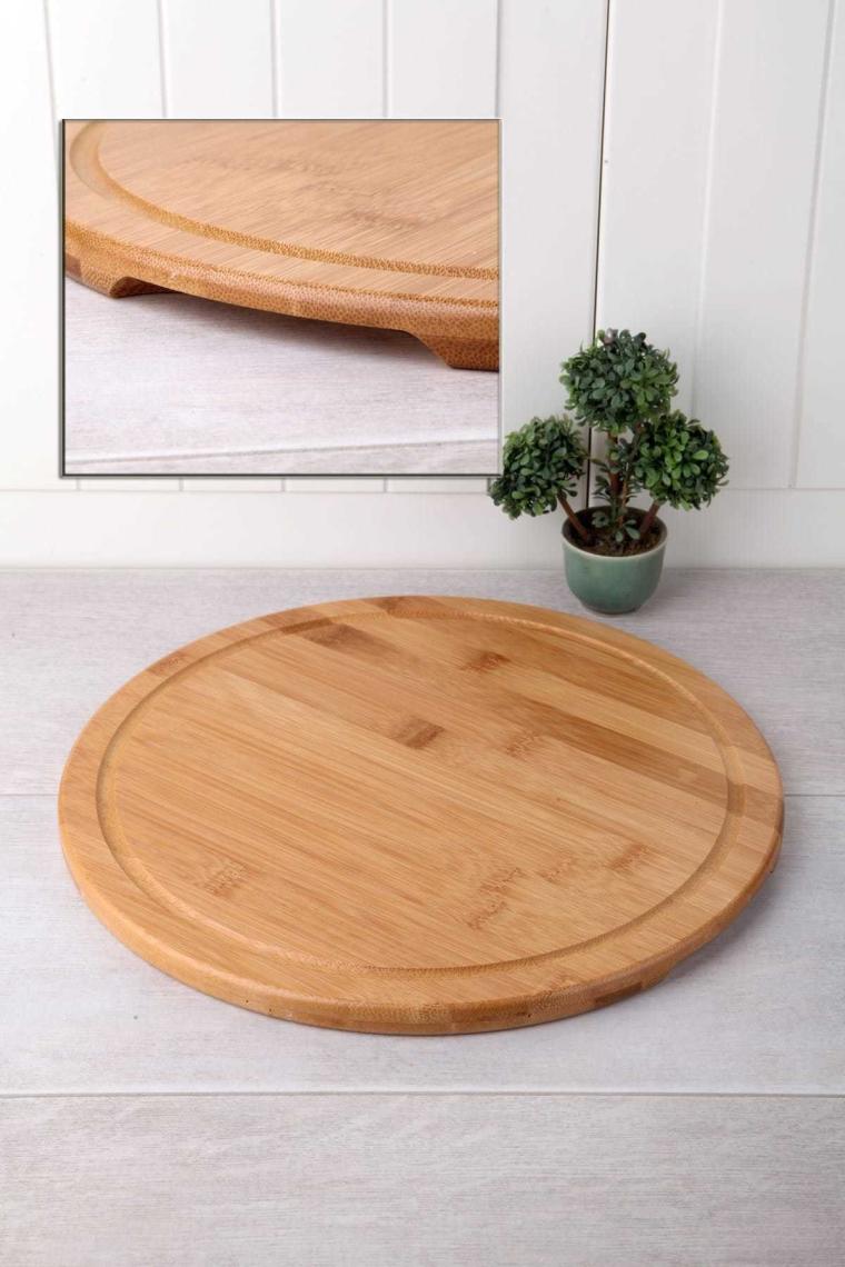 Bambu Lüx 30 Cm Yuvarlak Pasta Pizza Bambu Servis Sunum Tabağı Kahvaltılık