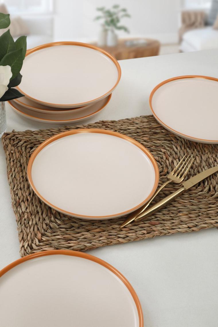 Mat Krem Gold File Nordic Pasta Tabağı 22 cm 6 Adet