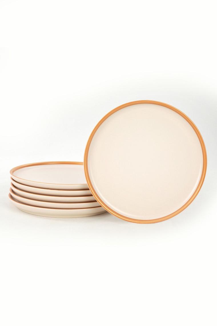 Mat Krem Gold File Nordic Pasta Tabağı 22 cm 6 Adet