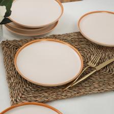 Mat Krem Gold File Nordic Pasta Tabağı 22 cm 6 Adet