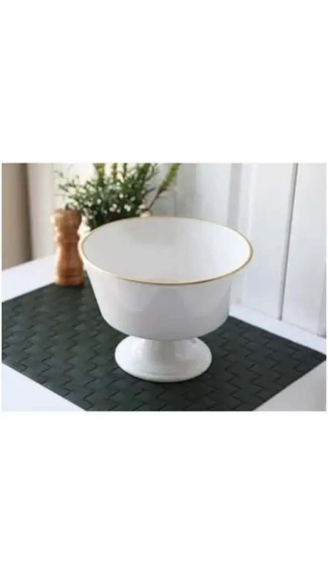 Gönül Porselen Seramik Ayaklı Meyvelik Beyaz Gold G2803