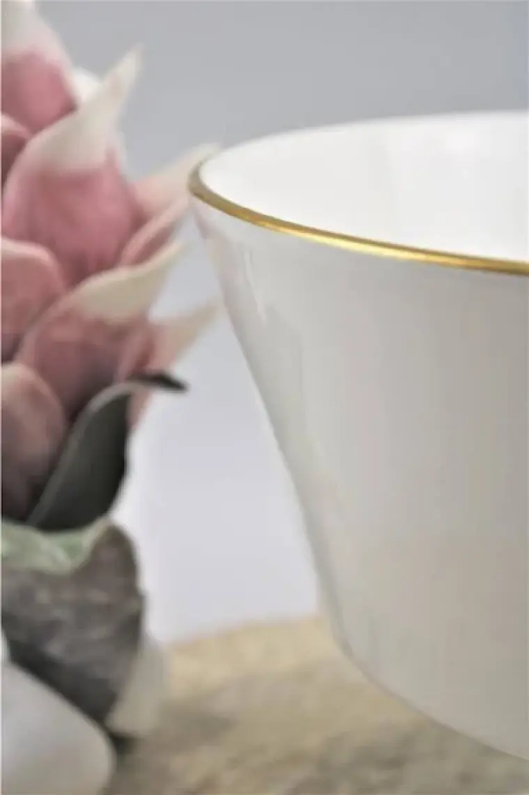 Gönül Porselen Seramik Ayaklı Meyvelik Beyaz Gold G2803