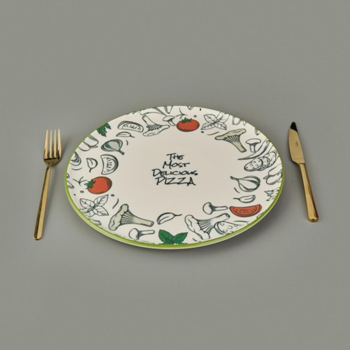 Evidea Kitchen Gourmet The Most Delicious Pizza Tabağı - Krem / Siyah - 30 cm
