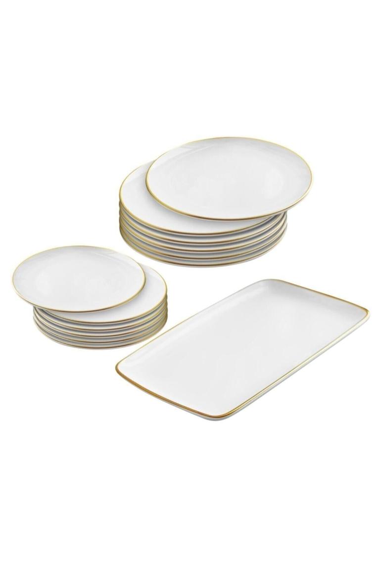 13 Parça Beyaz Gold Pasta Servis Sunum Çeyiz Seti