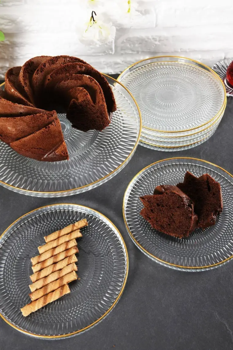 Ang Design Marsilya 7 Parça Pasta ve Kek Takımı - Şeffaf