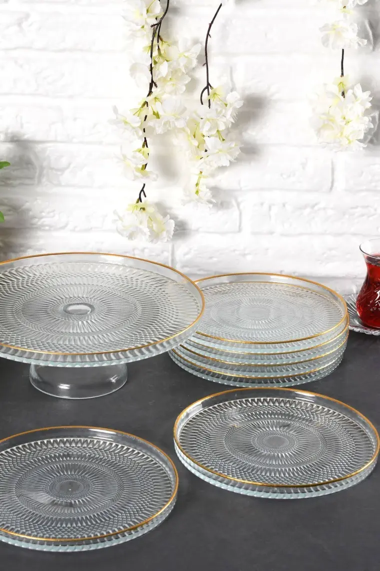 Ang Design Marsilya 7 Parça Pasta ve Kek Takımı - Şeffaf