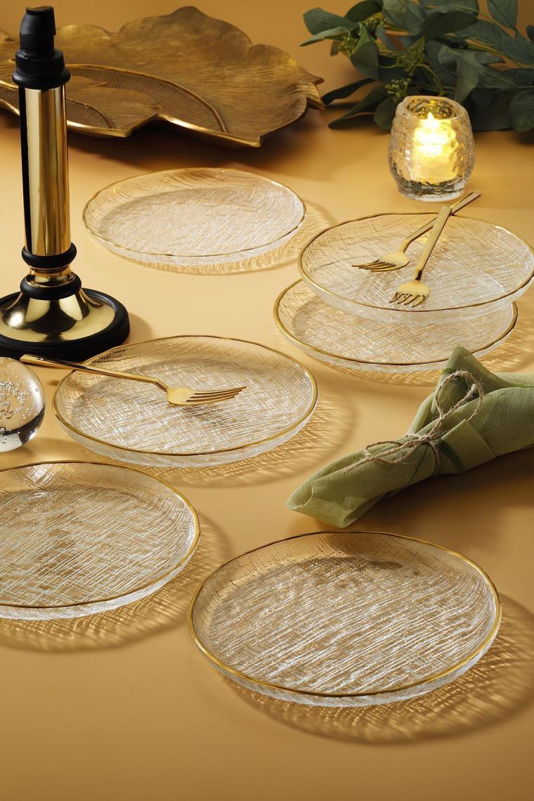Chanel 6'lı Pasta Tabağı Seti Gold Fileli 16 Cm