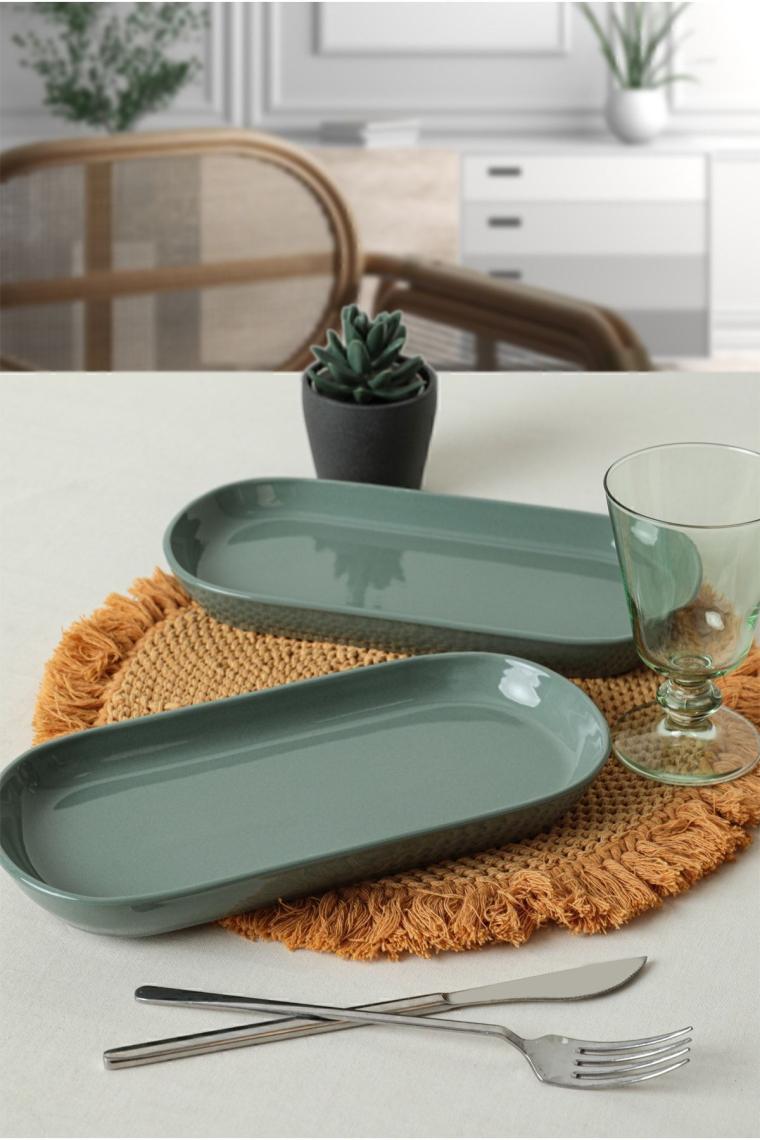 Yeşil Noyan Kayık Tabak 26 Cm 2 Adet 326