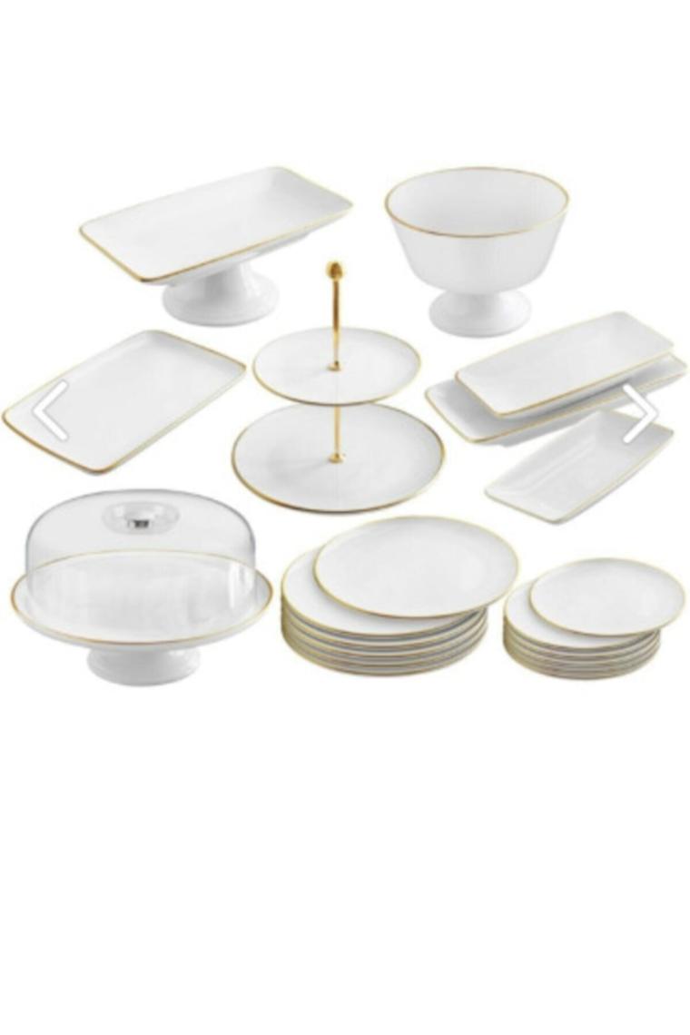 Gönül Beyaz Gold 21 Parça Pasta Servis Sunum Çeyiz Seti