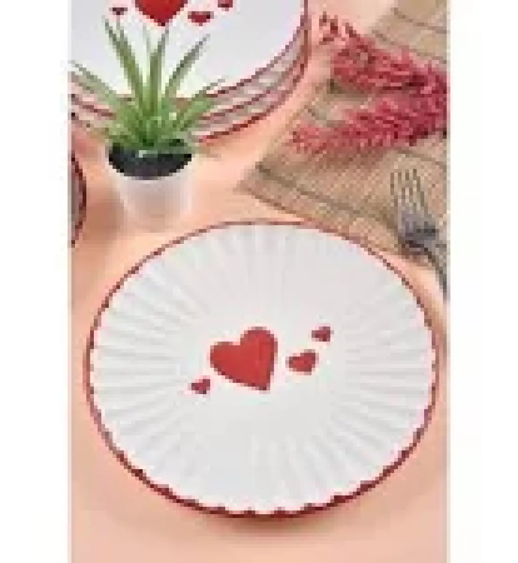 6 Adet Love Serisi Pasta Tabak Seti 21CM Kalp Desen