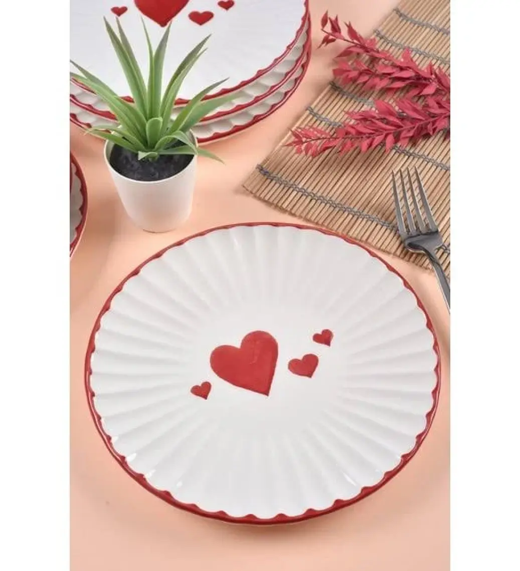 6 Adet Love Serisi Pasta Tabak Seti 21CM Kalp Desen