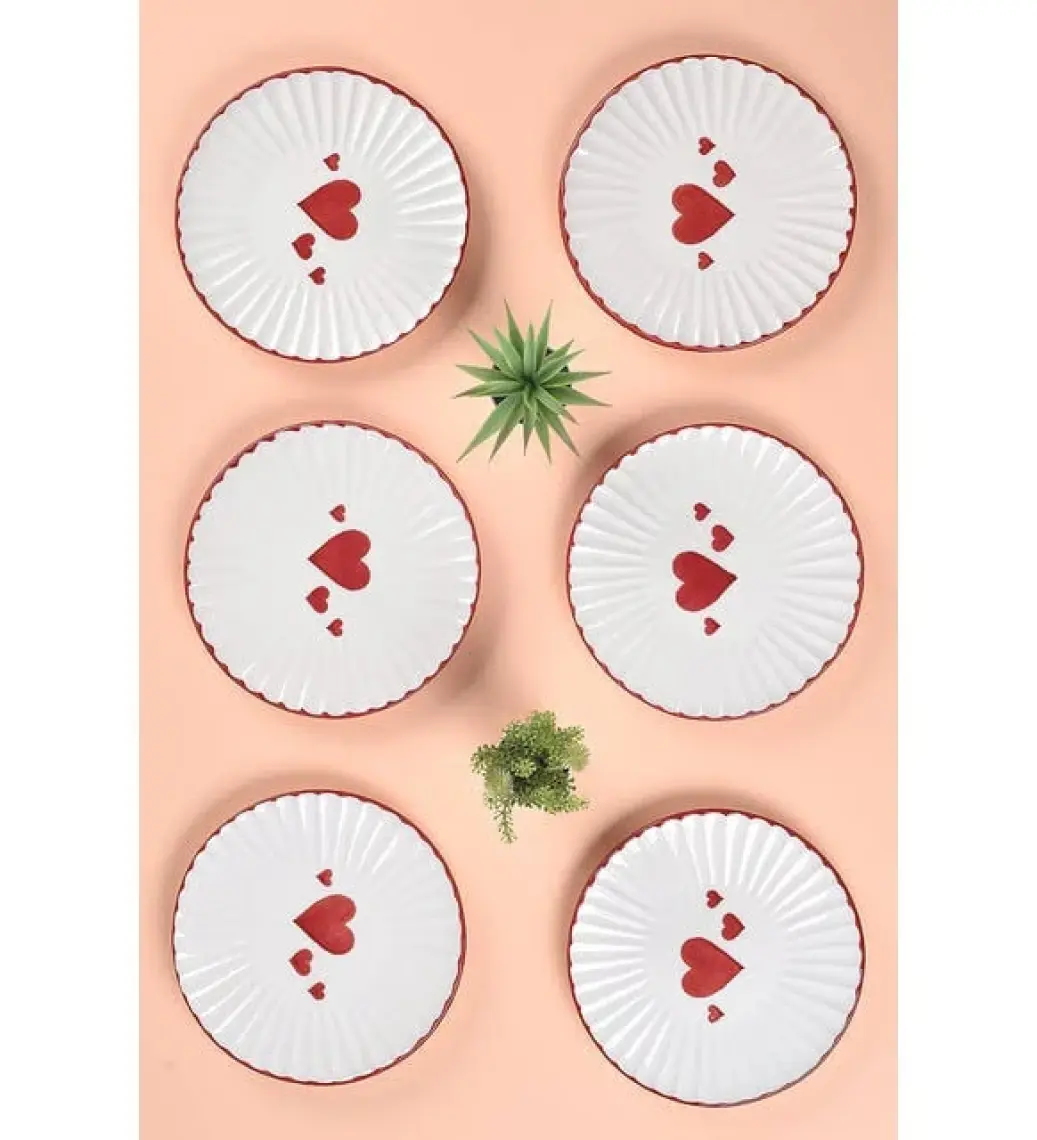 6 Adet Love Serisi Pasta Tabak Seti 21CM Kalp Desen