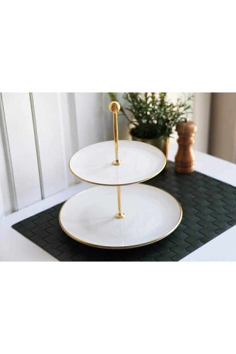 5 Parça Beyaz Gold Pasta Servis Sunum Çeyiz Seti