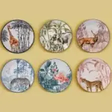 Karaca Jungle Tropikal Desenli 22 cm'lik Renkli Porselen Pasta Tabağı Takımı - 6 Parça