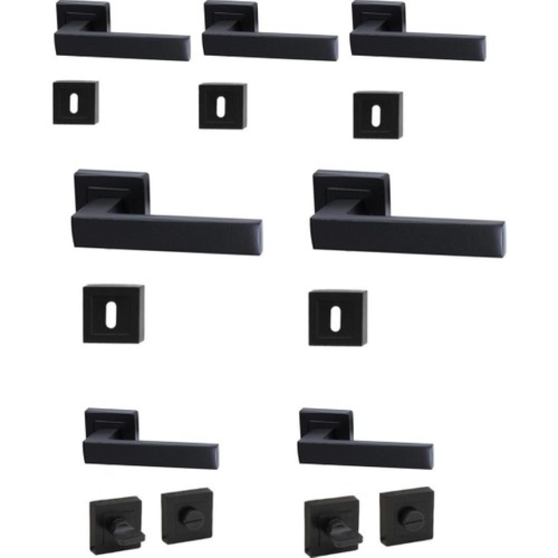 Merkezoğlu Ticaret Merkezoğlu Kare Rozetli Kapı Kolu 7'li Set (3+1 Daire Için Geçerli) Siyah