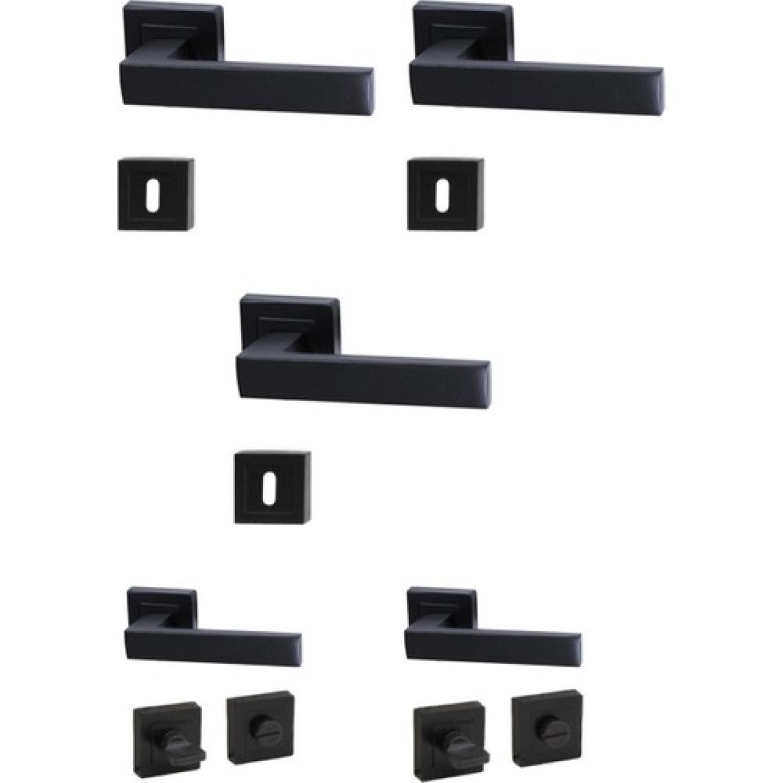 Merkezoğlu Ticaret Kare Rozetli Kapı Kolu 5'li Set (2+1 Ev Için Geçerli) Siyah