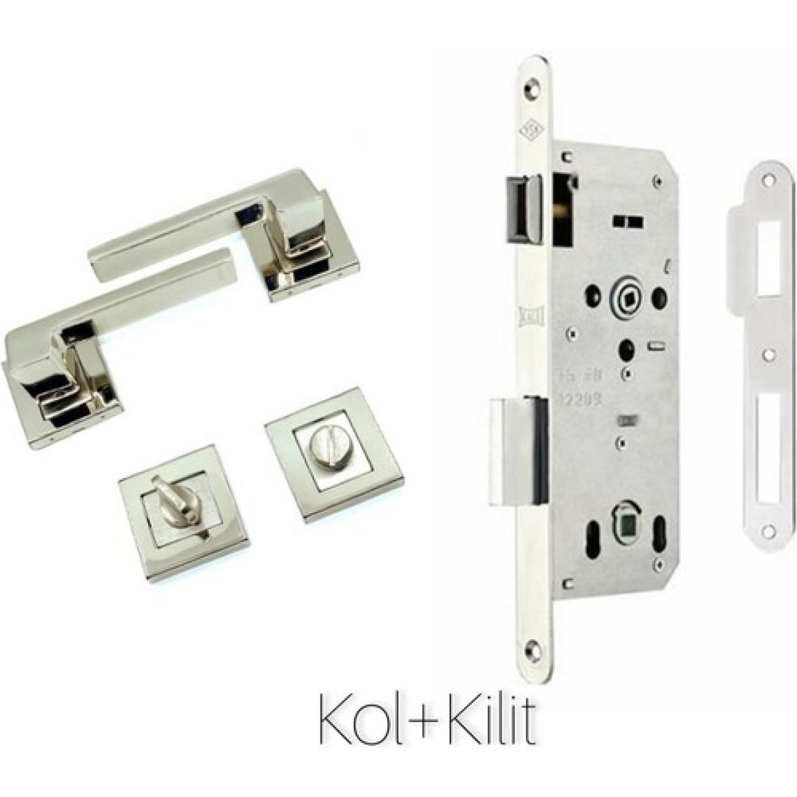 Sofuoğlu Anka Kare Rozetli Nikel Saten (Banyo-Wc Tipi) Kapı Kolu+Kilit Sistemi 2'li Set