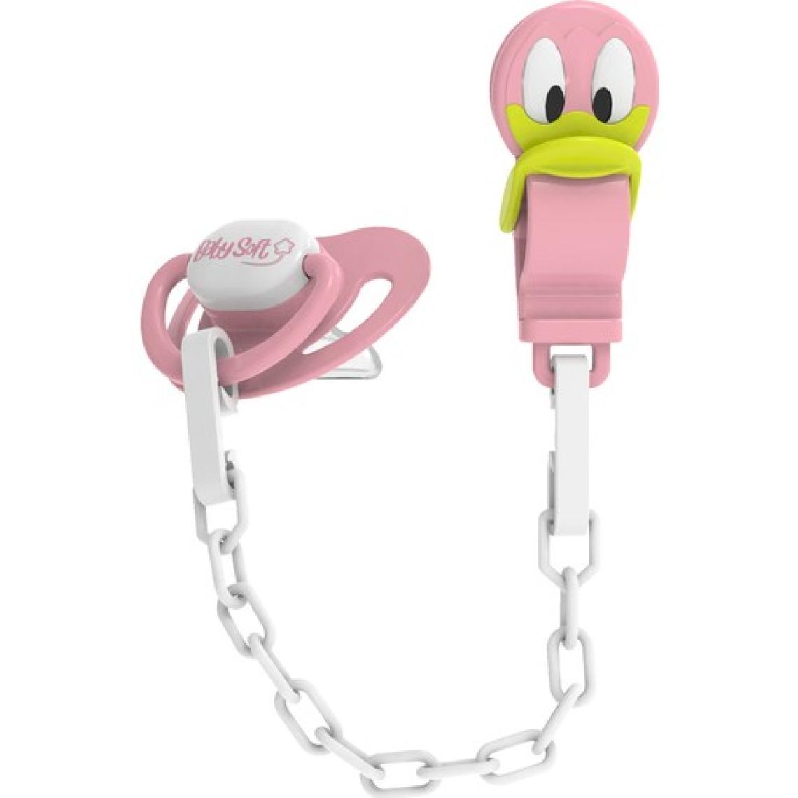 BabySoft Pembe Ördek Figürlü Emzik Askısı & Damak Emzik 18+ Ay