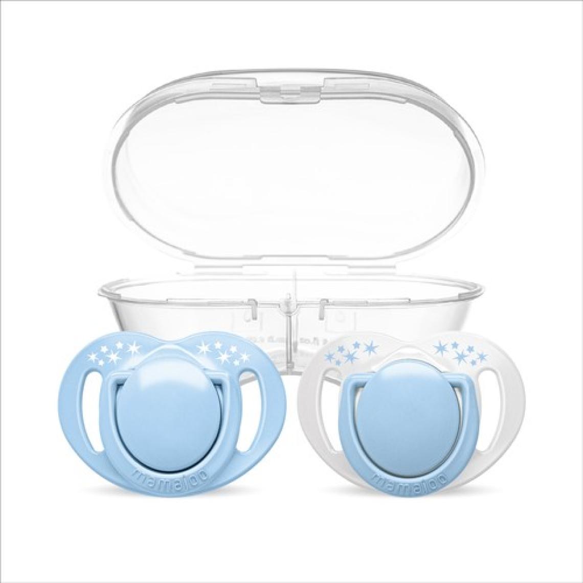 Mamajoo Ortodontik Damaklı Emzik, Powder Blue, 6+ Ay, Emzik Saklama & Sterilizasyon Kutulu, İkili Set