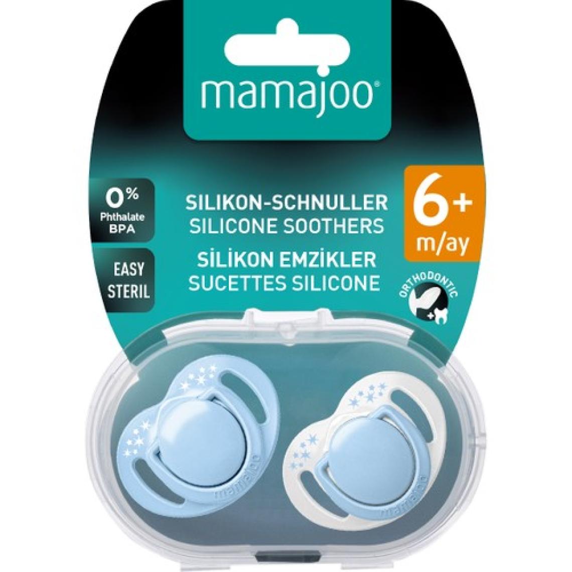 Mamajoo Ortodontik Damaklı Emzik, Powder Blue, 6+ Ay, Emzik Saklama & Sterilizasyon Kutulu, İkili Set