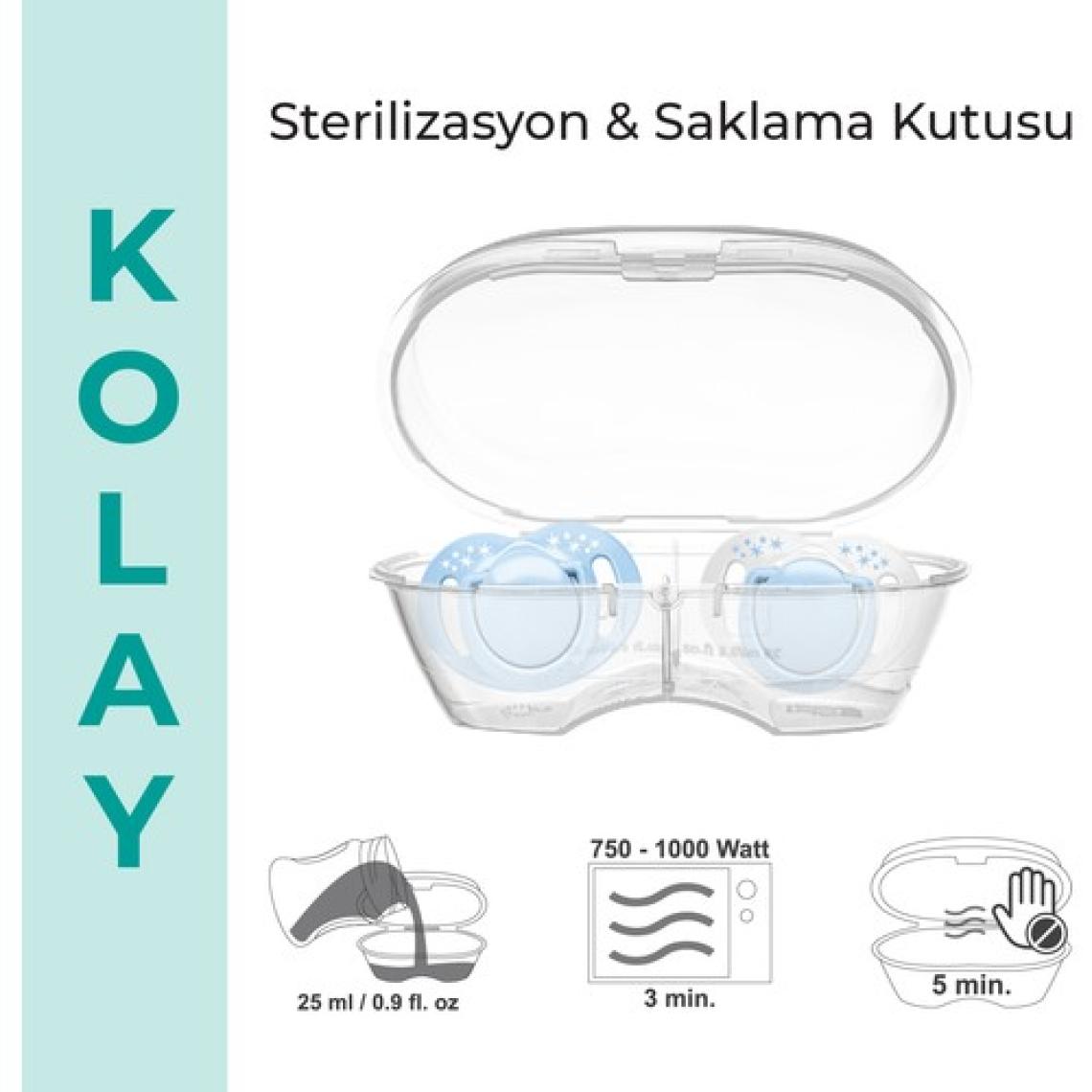 Mamajoo Ortodontik Damaklı Emzik, Powder Blue, 6+ Ay, Emzik Saklama & Sterilizasyon Kutulu, İkili Set