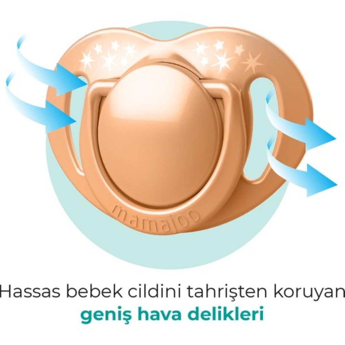 Mamajoo Ortodontik Damaklı Emzik, Powder Blush, 6+ Ay, Emzik Saklama & Sterilizasyon Kutulu, İkili Set