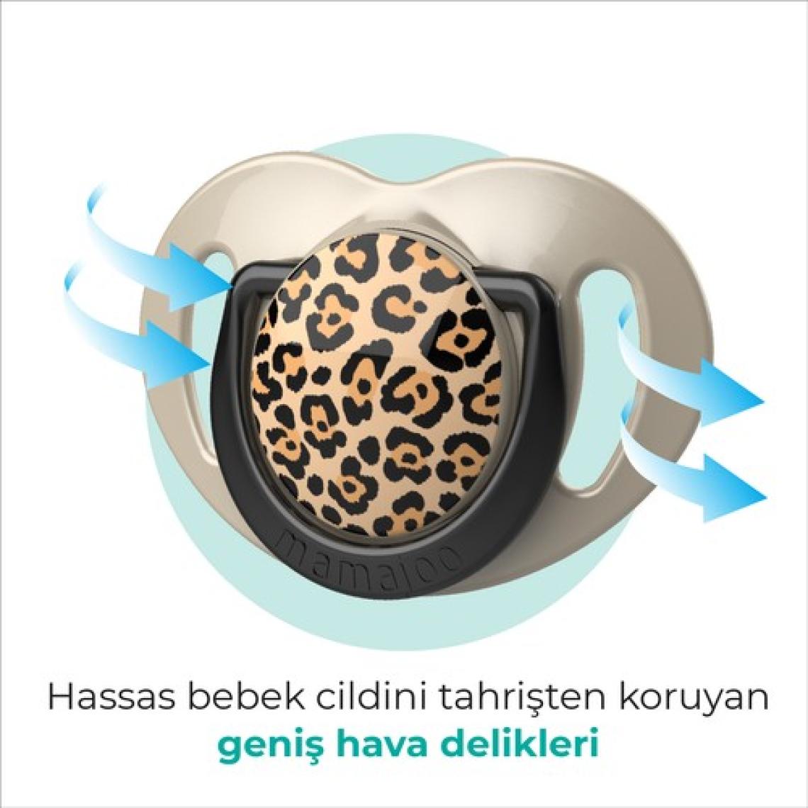 Mamajoo Ortodontik Damaklı Emzik, Bej Leopar, 6+ Ay, Emzik Saklama & Sterilizasyon Kutulu, İkili Set