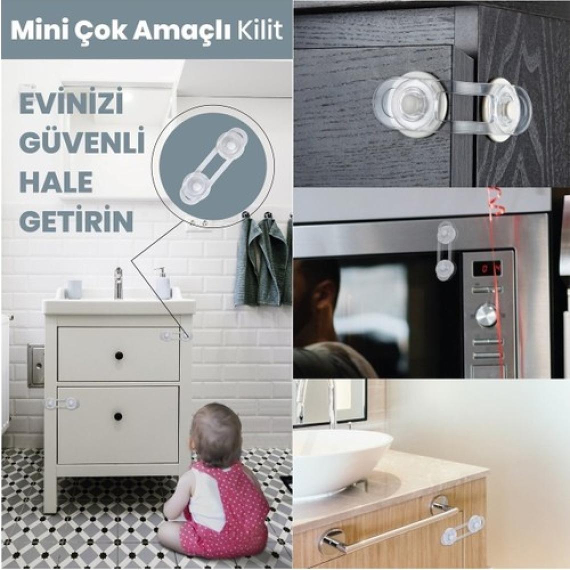 10 Adet Çocuk Çekmece Kilidi ve Dolap Kilidi Bebek Güvenlik Koruma Kilidi Koruyucu Kilit 10 Adet