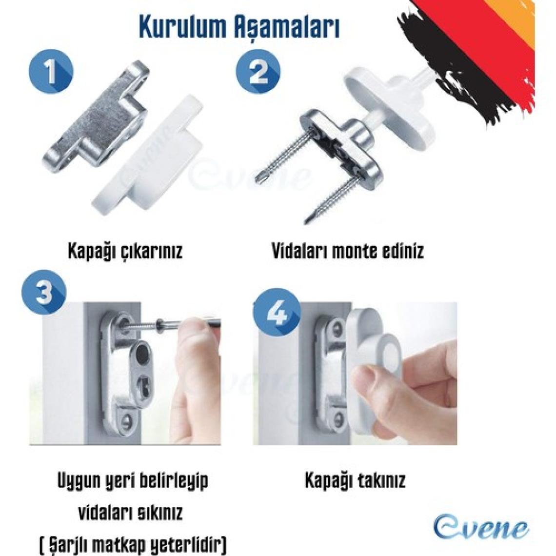 Evene Beyaz Pencere Kilidi 10 Adet Halatlı Çocuk Güvenlik Emniyet Hırsız Pimapen Pvc Kapı Bebek Pimapen Kilidi