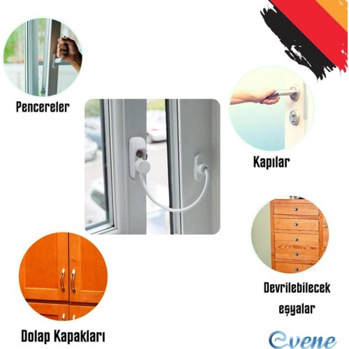 Evene Beyaz Pencere Kilidi 10 Adet Halatlı Çocuk Güvenlik Emniyet Hırsız Pimapen Pvc Kapı Bebek Pimapen Kilidi