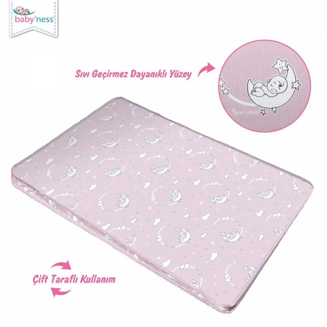 Babyness Bebek Oyun Parkı Yatağı Sıvı Geçirmez Leke Tutmaz Desenli Sünger Yatak