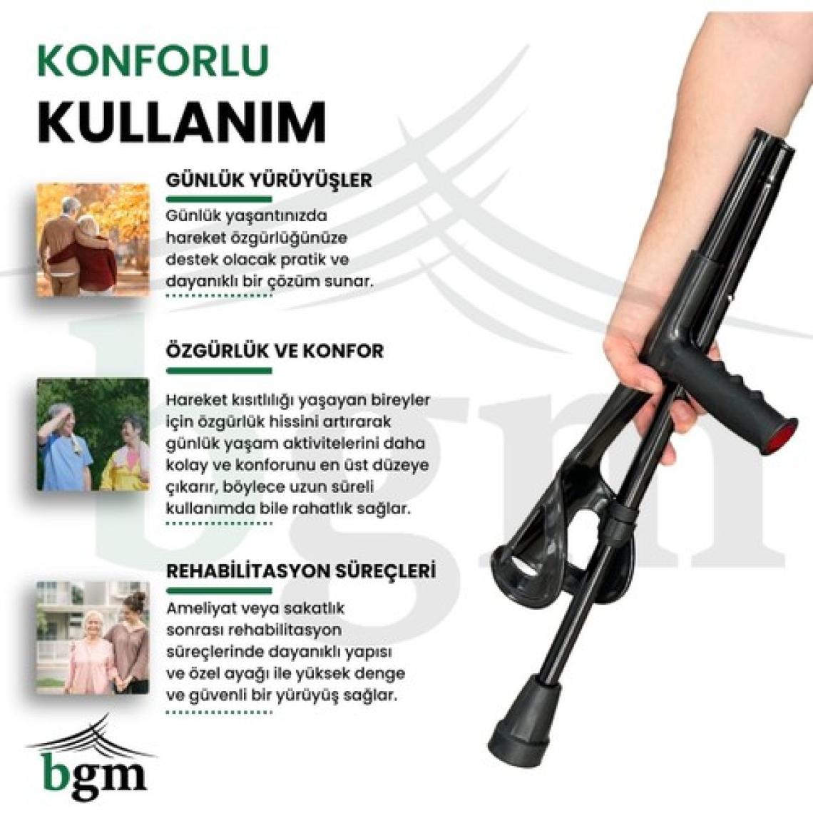 BGM Kanedyen Katlanabilir Baston Değnek- Koltuk Değneği Yüksek Kalite Ortopedik Yürüme Desteği -1 Çift