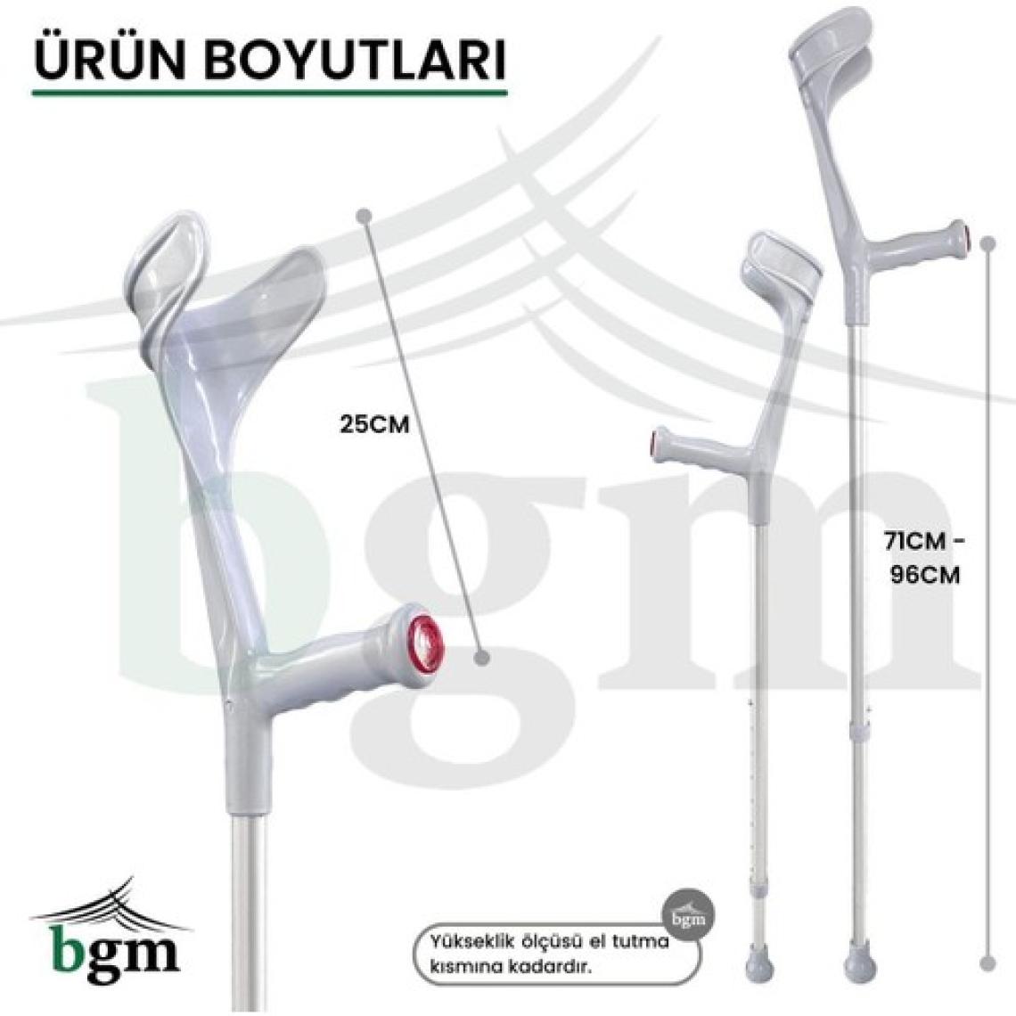 BGM Koltuk Değneği -1 Çift Gri Ortopedik Yürüme Desteği Değneği