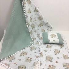 Buse Baby Home Yeşil , Müslin ve Ponponlu Alt Açma , Yastık ve Battaniye 3'lü Set