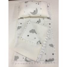 Buse Baby Home Krem , Müslin ve Ponponlu Alt Açma , Yastık ve Battaniye 3'lü Set