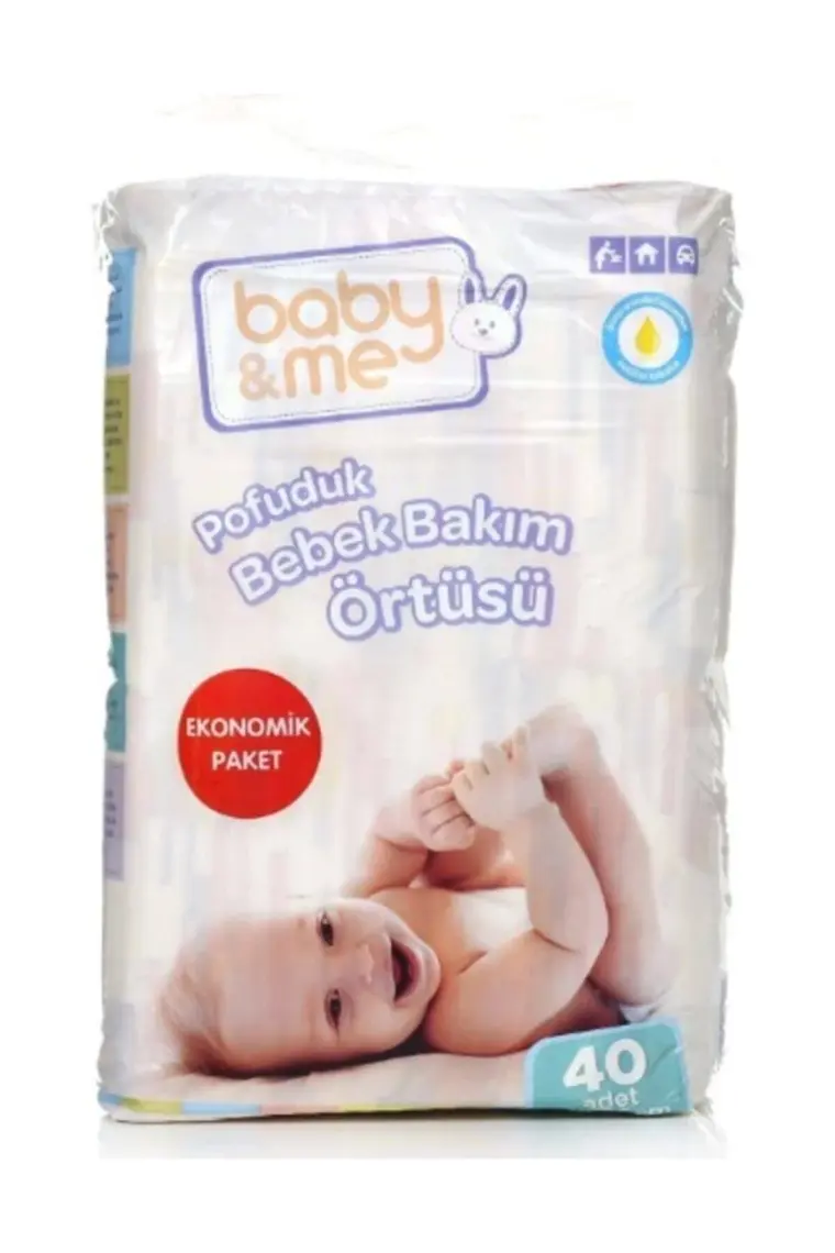 Baby Me Pofuduk Alt Değiştirme Örtüsü - Sıvı Geçirmez Selüloz Tabaka, 60x60 cm, 40 Adet, Kokusuz