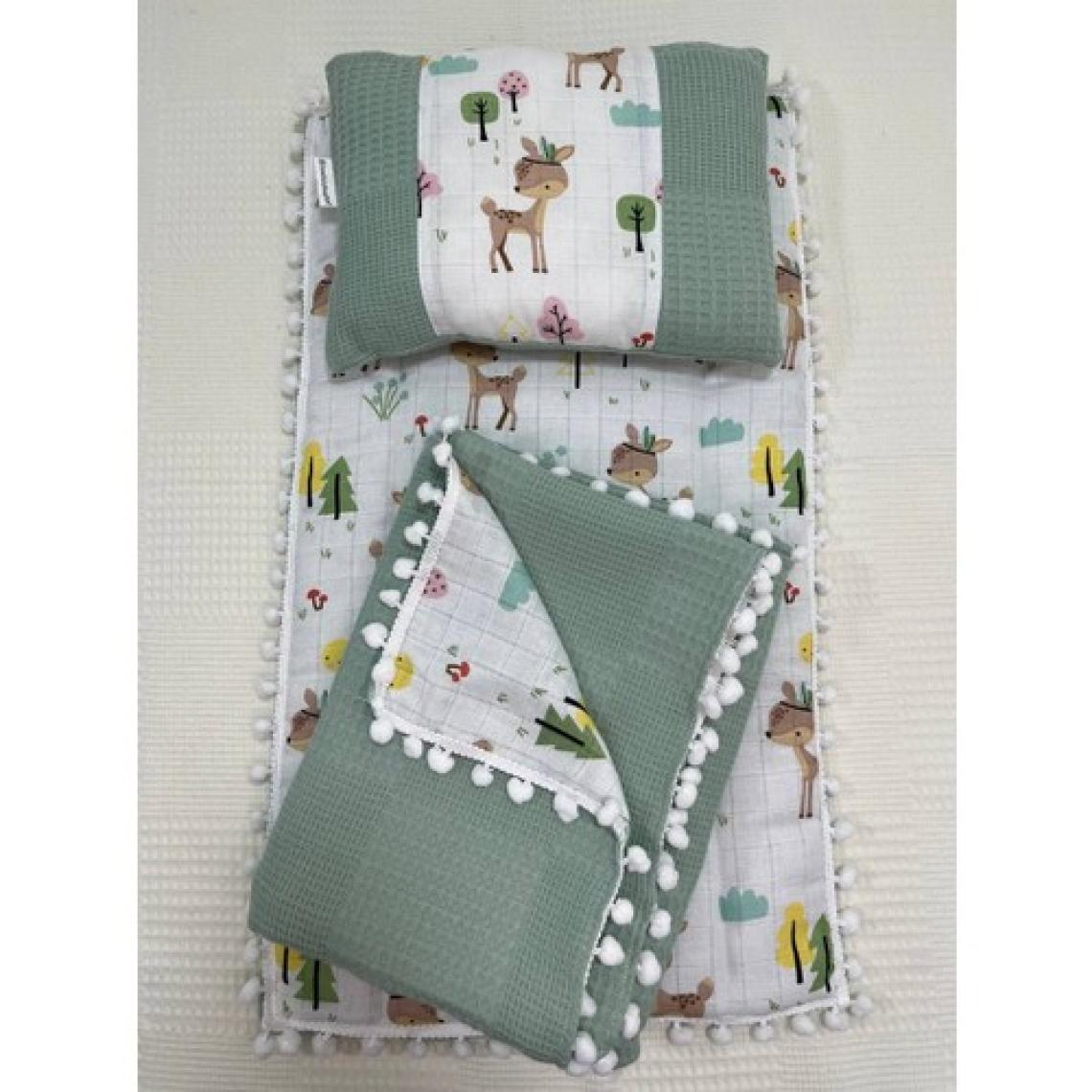 Buse Baby Home Yeşil , Müslin ve Ponponlu Alt Açma , Yastık ve Battaniye 3'lü Set
