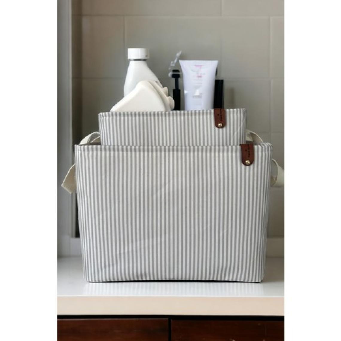 Prendi Home Gri Çizgili Çok Amaçlı Dolap Içi Oyuncak  Saklama Kutusu Sepeti Organizer 2'li 18X22X30-37X27X25