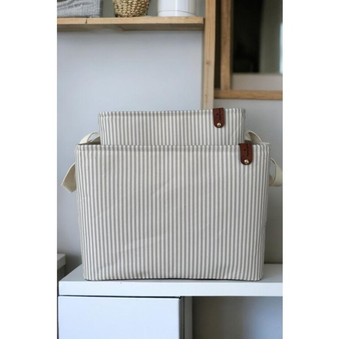 Prendi Home Gri Çizgili Çok Amaçlı Dolap Içi Oyuncak  Saklama Kutusu Sepeti Organizer 2'li 18X22X30-37X27X25