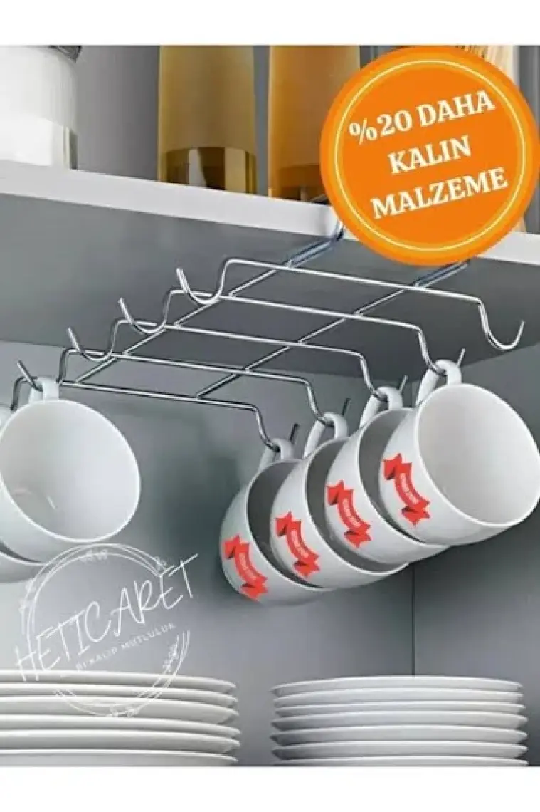 Heticaret Dolap Içi Raf A ltı 10 Kancalı Kupa Bardak Fincan Askısı - Metal Kupa Askılığı