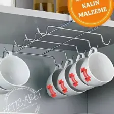 Heticaret Dolap Içi Raf A ltı 10 Kancalı Kupa Bardak Fincan Askısı - Metal Kupa Askılığı
