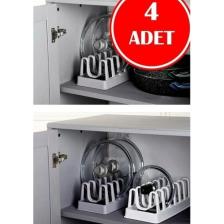 Viyalente 4 Adet Tencere Kapağı Organizeri 6 Bölmeli Tencere Kapak Rafı