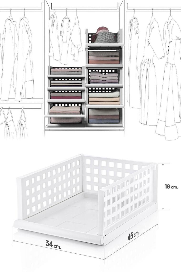 Doreline Smart Maxi 4 Adet Beyaz Akıllı Raf Sistemi, Dolap Içi Düzenleyici Çekmece ve Organizer