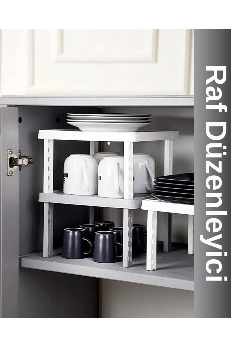 Viyalente 3'lü Kare Plastik Raf Düzenleyici Raf Yükseltici Dolap İçi Organizer