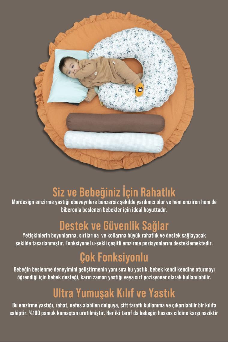 Çift Taraflı Emzirme Yastığı /bebek Destek Minderi, Hamile Yastığı, Pamuk Kumaş, Yıldız Seri, Kahve