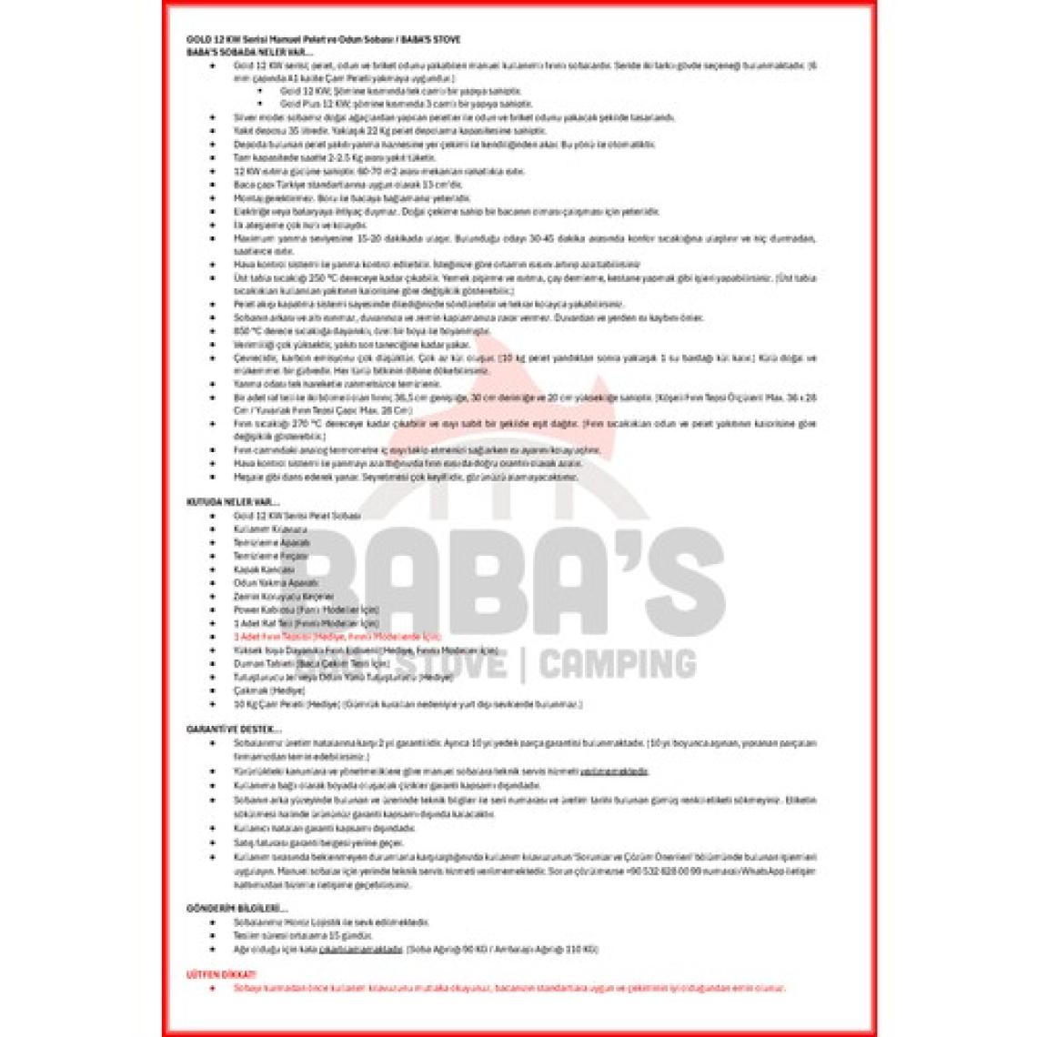 BABA'S SOBA / Gold 12 Kw Kuzine / Manuel Pelet ve Odun Sobası