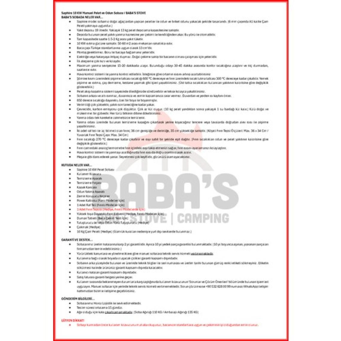 Baba's Bbq Saphire 10 Kw Kuzine / Manuel Pelet Ve Odun Sobası
