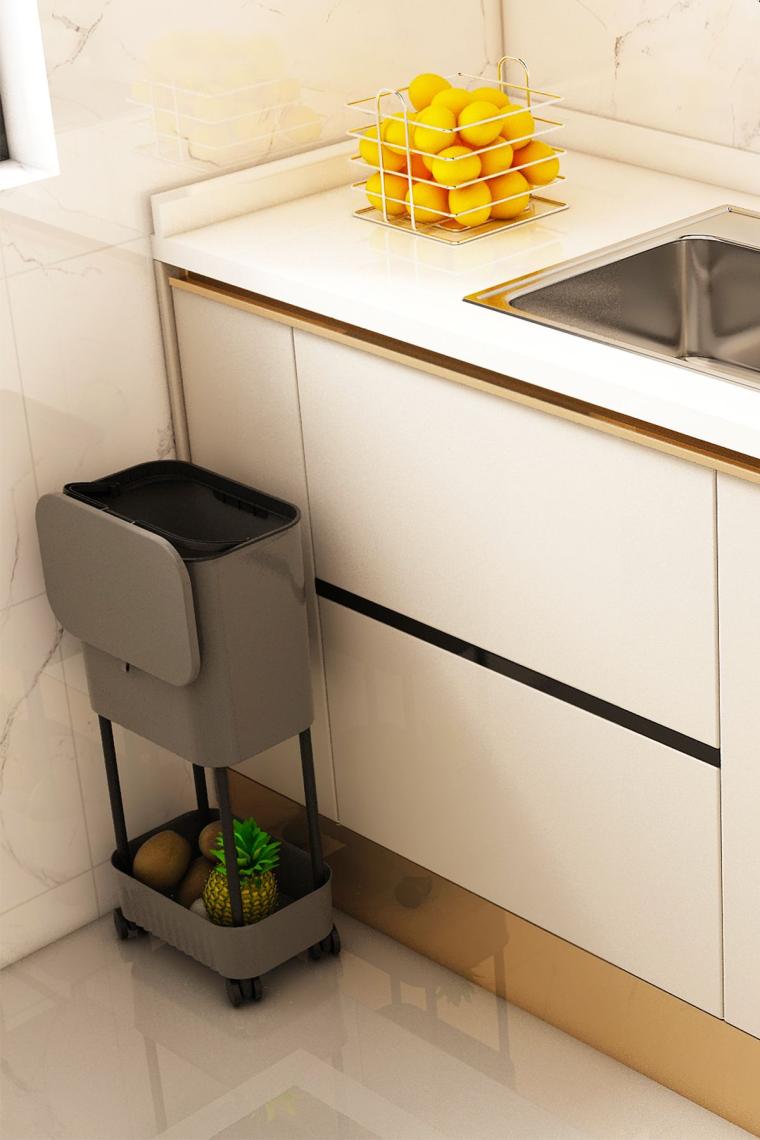 15 Litre Tek Raf Üniteli Tekerlekli Fonksiyonel Kapaklı Banyo Ve Mutfak Çöp Kovası