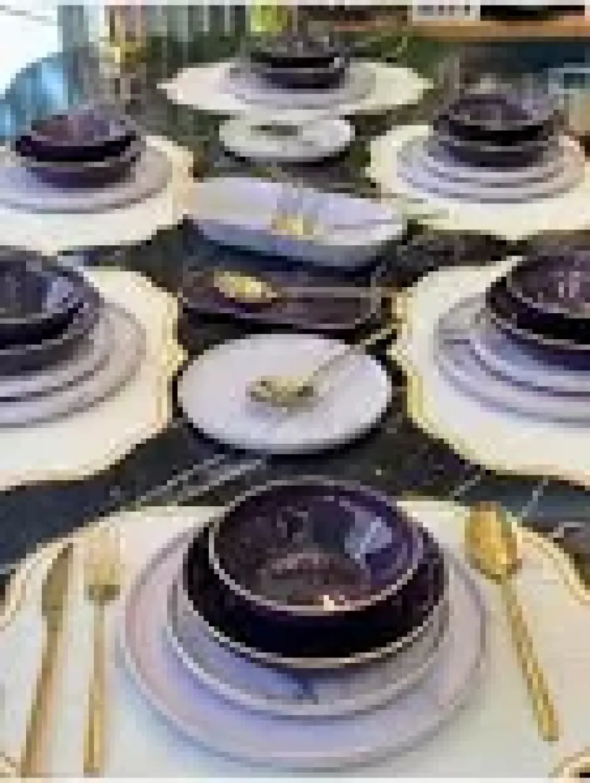 Onedekor 27 Parça Modern Mermer Mürdüm Yemek Takımı