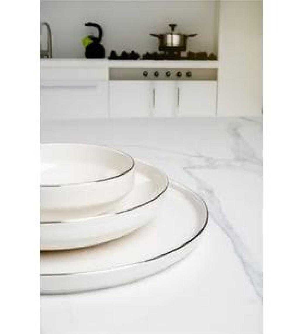 Heda Porselen Rüya Platin Yaldız 18 Parça 6 Kişilik Porselen Yemek Takımı Kırık Beyaz